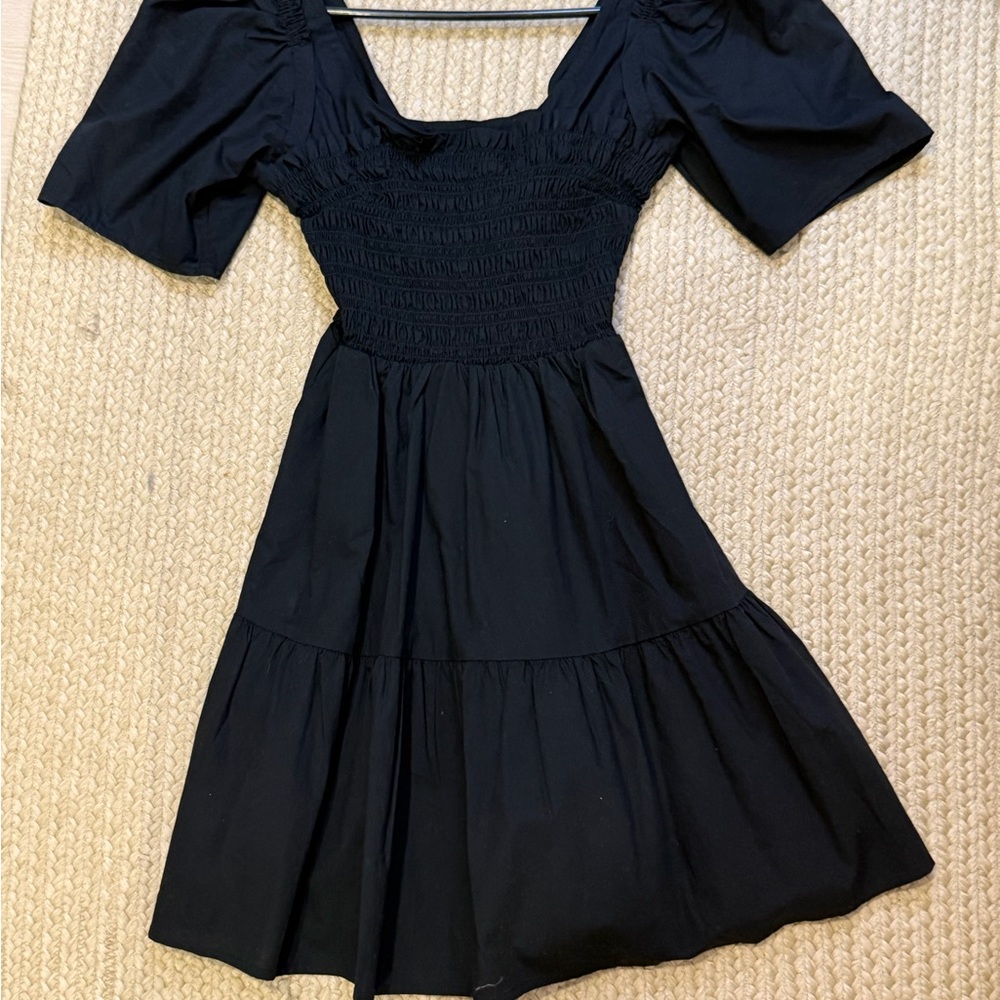 GAP Black Smocked Square-Neck Tiered Mini Dress